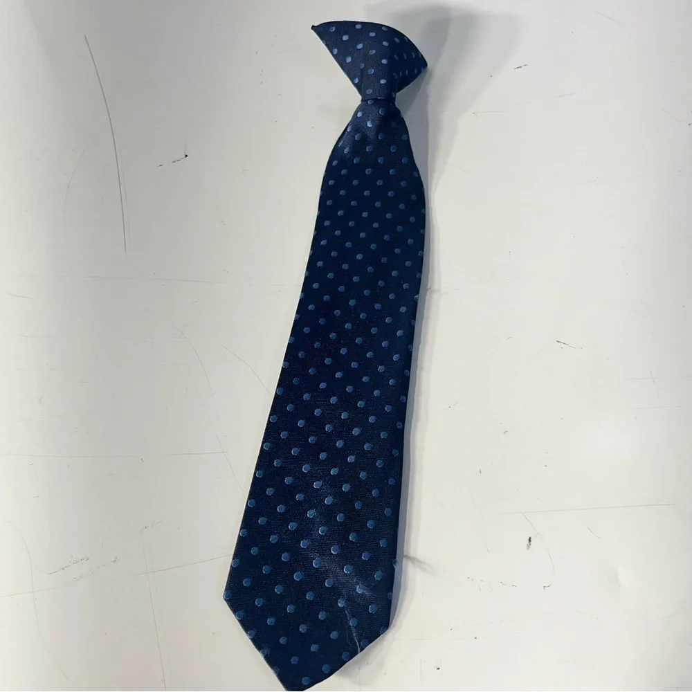 Boys clip on Tie, Light Blue Dots on Dark Blue